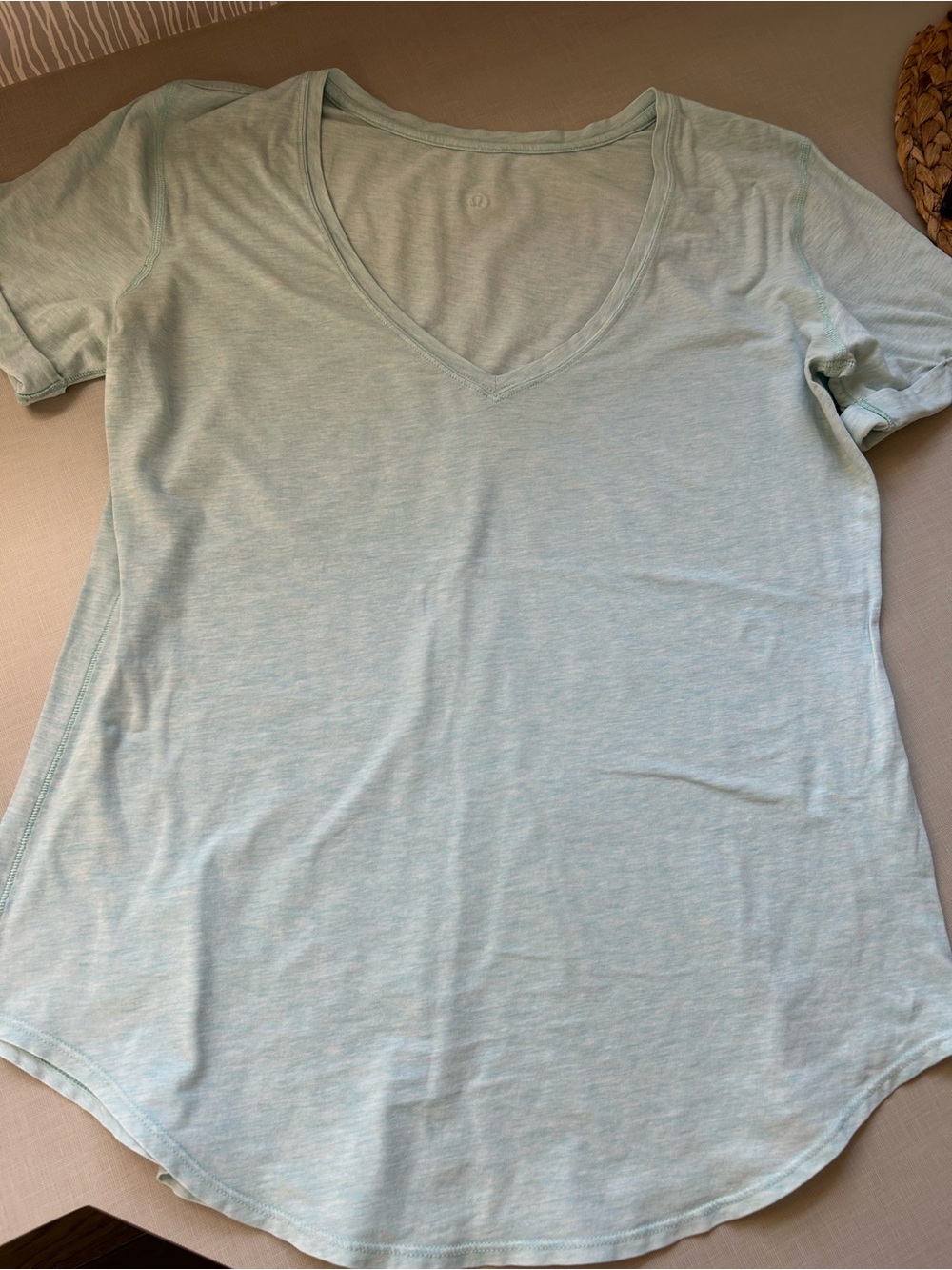 lululemon athletica pale blue cotton V-Neck Short Sleeve Tee